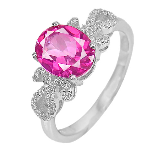 925 Sterling Silver Ring Size 7 Natural Gemstone Pink Topaz 3.66 G.