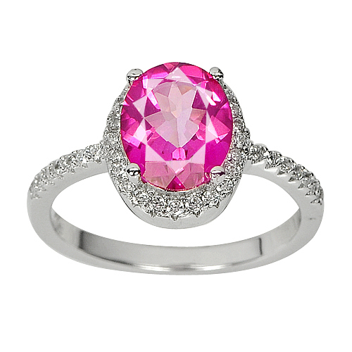 4.07 G. Real 925 Sterling Silver Natural Gemstone Pink Topaz Ring Size 8.5