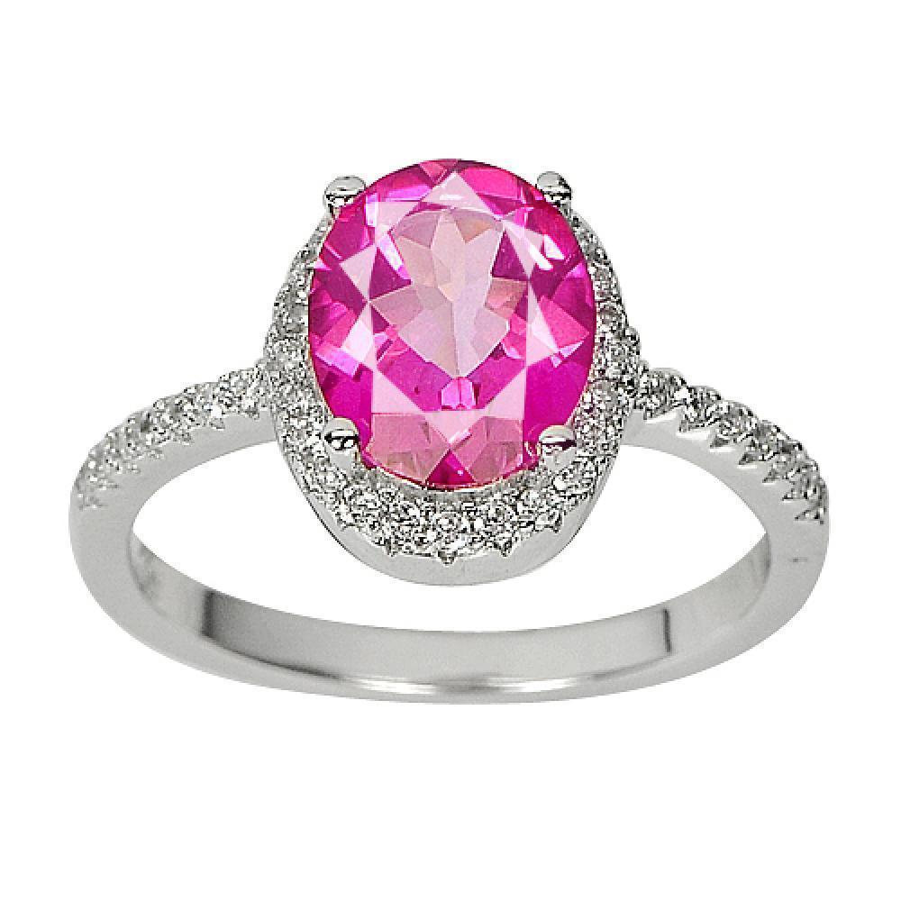 4.10 G. Oval Natural Gemstone Pink Topaz Real 925 Sterling Silver Ring Size 9