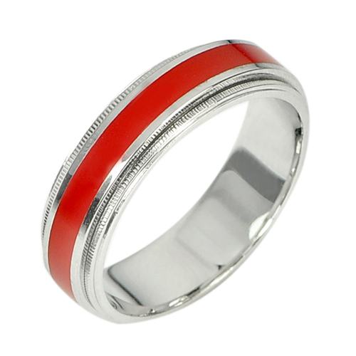 4.04 G. Red Enamel Real 925 Sterling Silver Fine Jewelry Ring Size 8.5 Beautiful