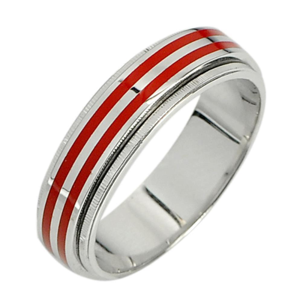 4.18 G. Red Enamel Real 925 Sterling Silver Fine Jewelry Ring Size 8 Model Good