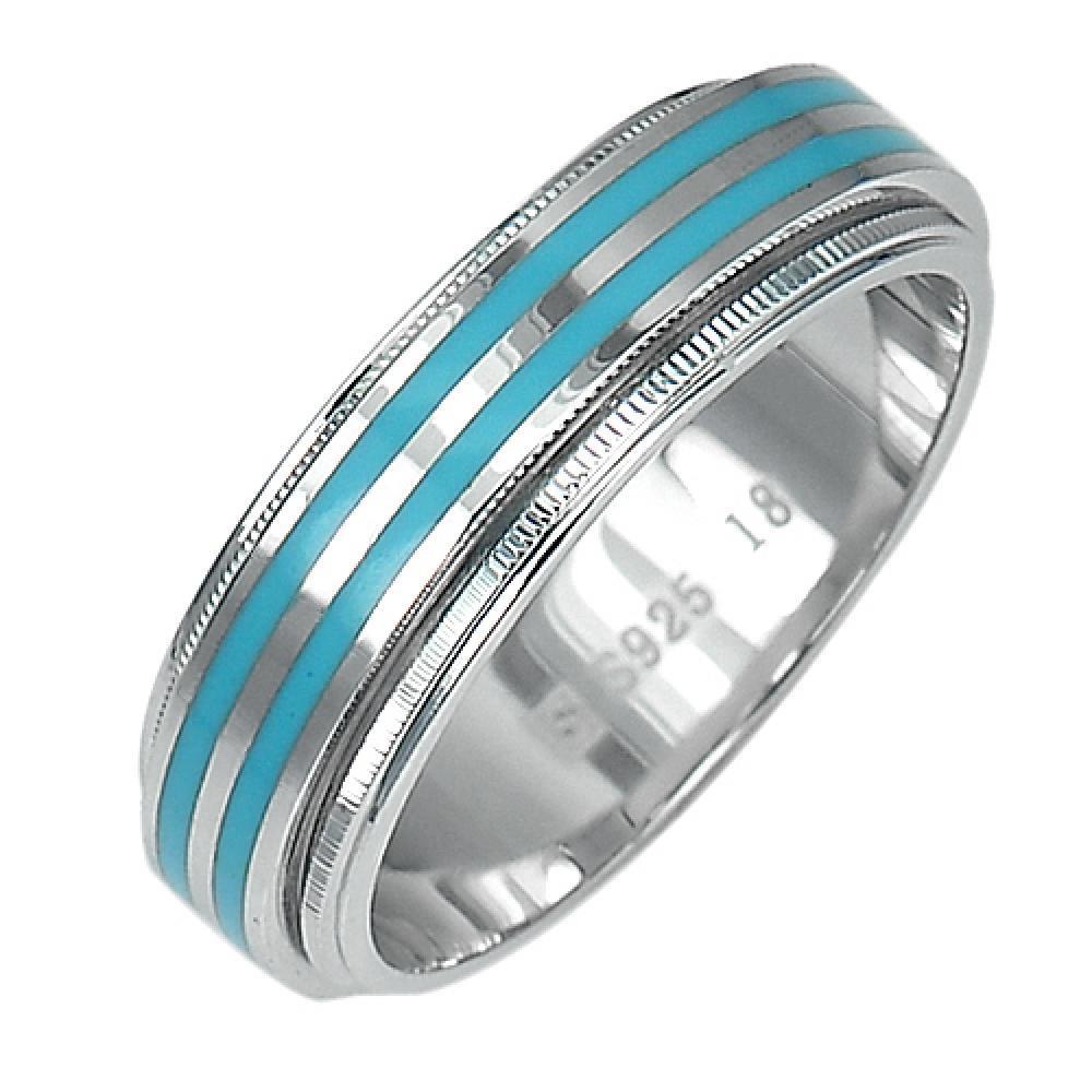 4.22 G. Blue Enamel Real 925 Sterling Silver Fine Jewelry Ring Size 8