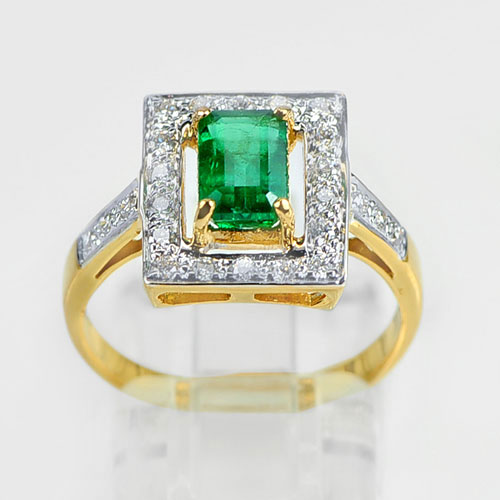 1.16 Ct. Natural Green Emerald & Diamond 18K Solid Gold Ring Sz 7