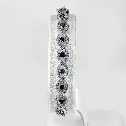 12.01 G. Natural Blue Sapphire Real 925 Silver Jewelry Bracelet Length 8 Inch.