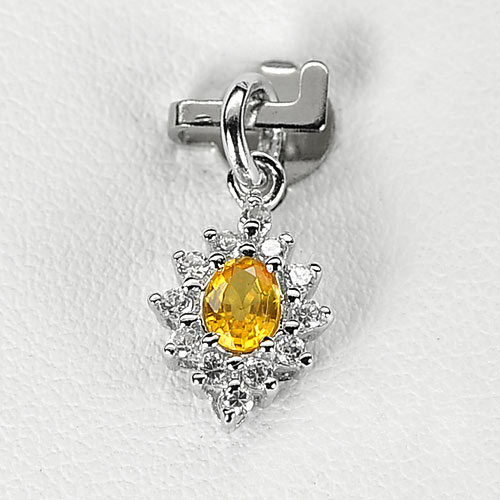 0.78 G.Gem Natural Yellow Sapphire 925 Sterling Silver White Gold Plated Pendant