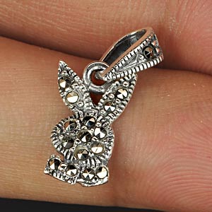 Rabbit Design 925 Silver Jewelry Pendent Black Marcasite