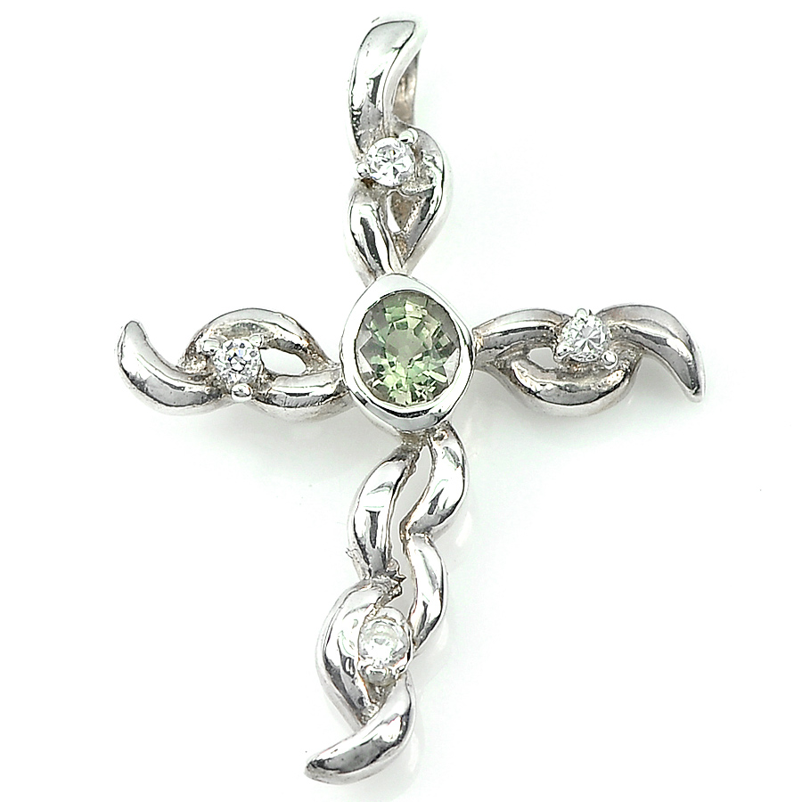 1.84 G. Natural Green Songea Sapphire Real 925 Sterling Silver Jewelry Pendant