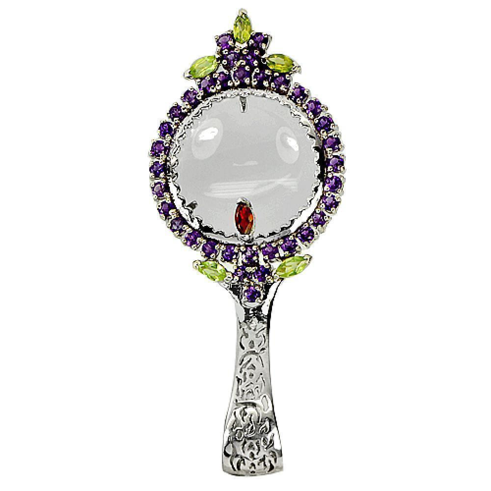 Charming Amethyst and Peridot Gems Magnifying Glass Sterling 925 Silver Jewelry