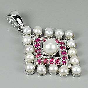 Pearl & Purplish Pink Ruby 925 Silver Jewelry Pendent