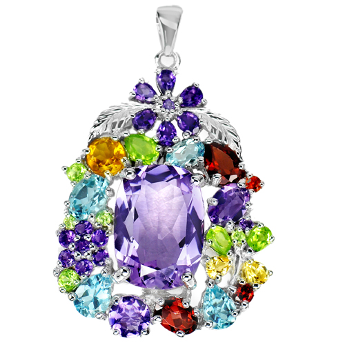 925 Sterling Silver Pendant Jewelry with Natural Purple Amethyst Flower Design