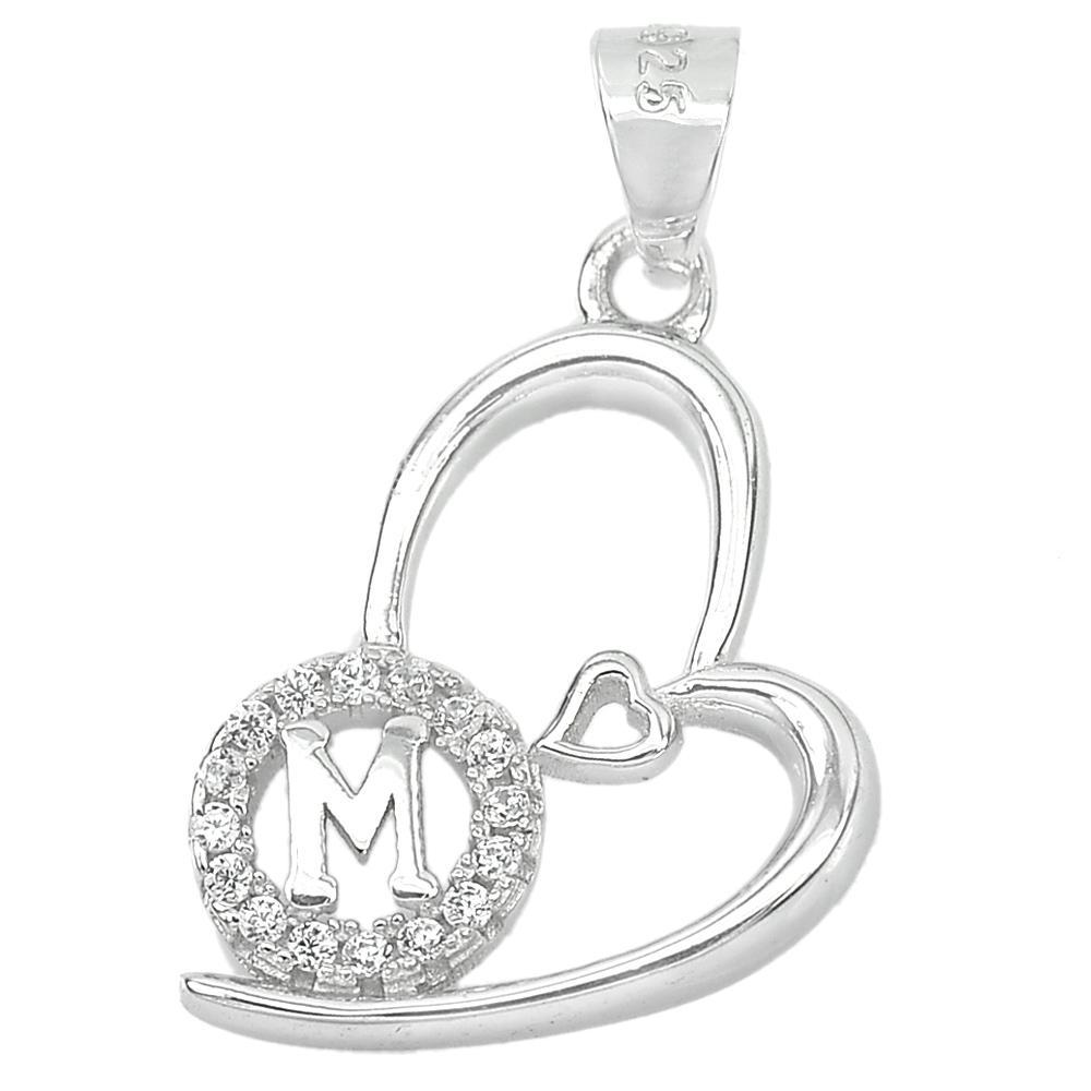 1.19 G. Good Letter M Design With CZ Real 925 Sterling Silver Jewelry Pendant