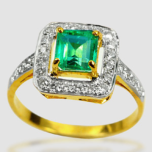 1.22 Ct. Green Emerald & White Diamond 18K Solid Gold Ring
