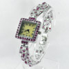 38.27 G. Natural Round Purplish Red Ruby Sterling Silver Jewelry Watch 8 Inch.
