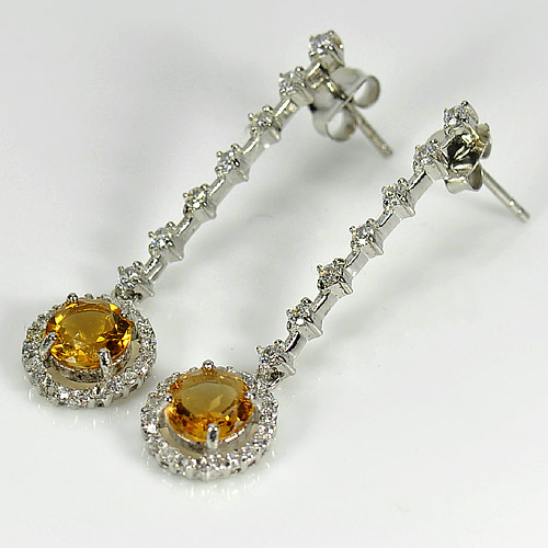 3.77 G. Natural Gemstones Yellow Citrine Real 925 Sterling Silver Earrings