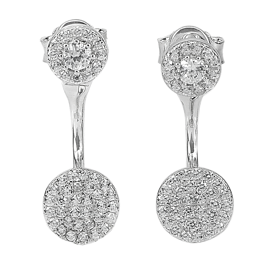 2.84 G.1 Pair Real 925 Sterling Silver Jewelry Earrings with Round White CZ Good