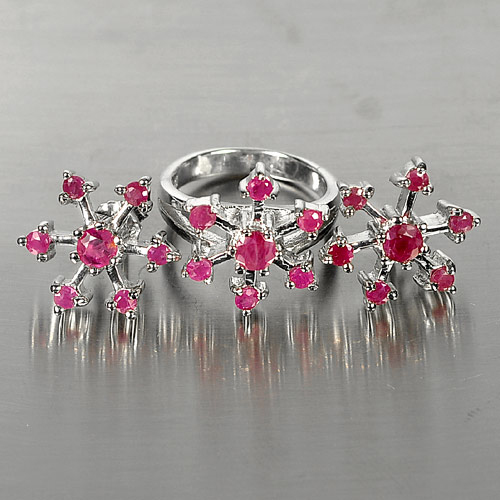10.69 G. Natural Pink Ruby 925 Silver Jewelry Sets Ring Size 6 And Earrings