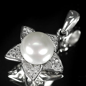2.76 G. Beautiful Natural White Pearl Real 925 Sterling Silver Pendant