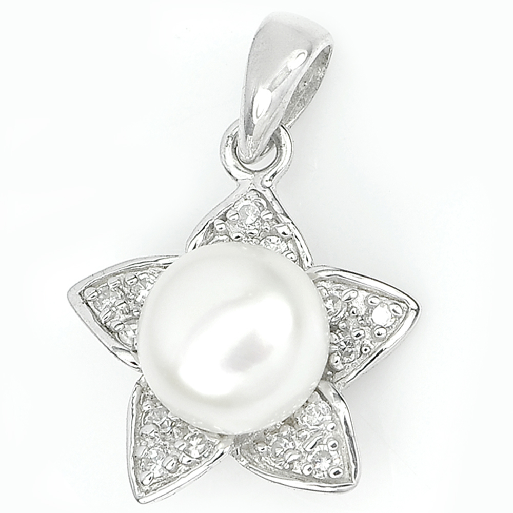 2.73 G. Natural White Pearl Real 925 Sterling Silver Pendant