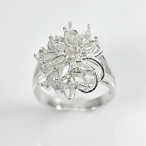 Wholesale 5 Pcs. / $56.42 Semi Mount 925 Sterling Silver Flower Ring Setting