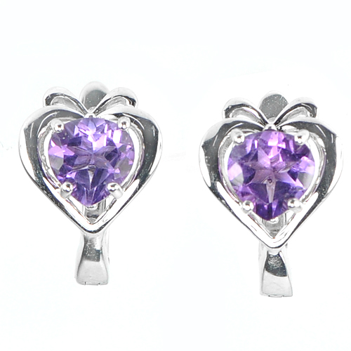 925 Sterling Silver Earrings Jewelry with Purple Amethyst 5.58 G. Natural Gem