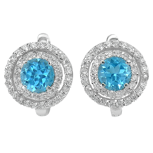 4.09 G. Natural Gemstones Swiss Blue Topaz Real 925 Sterling Silver Earrings