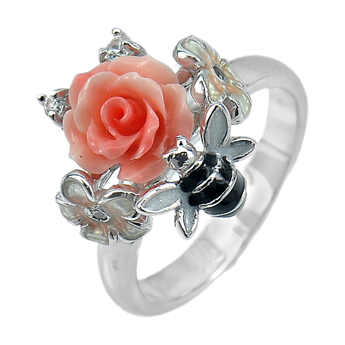 12.68 G. 3 Pcs. Wholesale Real 925 Sterling Silver Ring Size 6 Rose Powder