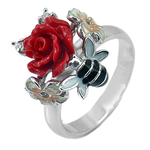 12.42 G. 3 Pcs. Wholesale Real 925 Sterling Silver Ring Size 5 Red Rose Powder