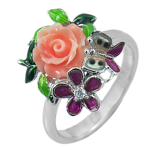 12.11 G. 3 Pcs. Wholesale Rose Powder Real 925 Sterling Silver Ring Size 7
