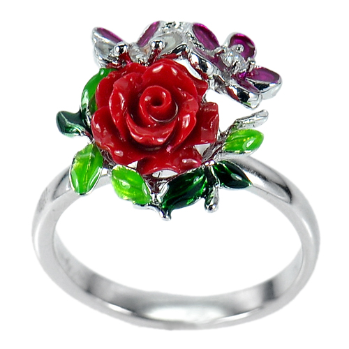 12.56 G. 3 Pcs. Wholesale Rose Powder Real 925 Sterling Silver Ring Size 7