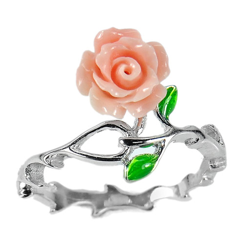 4.49 G. 2 Pcs. Wholesale Jewelry Rose Resin Real 925 Sterling Silver Ring Size 8