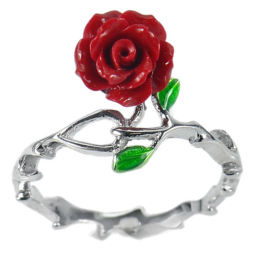 6.74 G. 3 Pcs. Wholesale Jewelry Real 925 Sterling Silver Ring Size 6 Red Rose