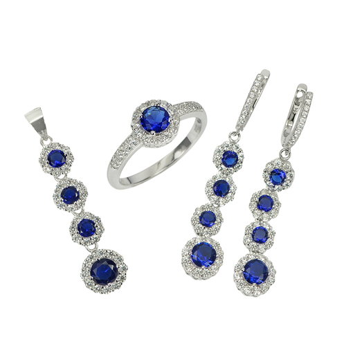 11.73 G. Round CZ 925 Sterling Silver Jewelry Set Ring Size 8 Earrings Pendant