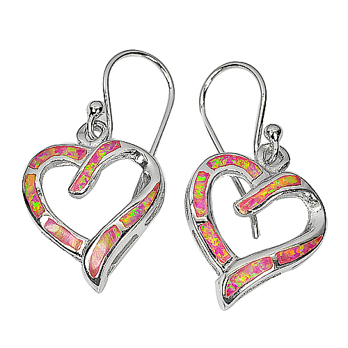 13.53 G. 3 Pcs. Heart Created Multi Color Pink Opal 925 Sterling Silver Earrings