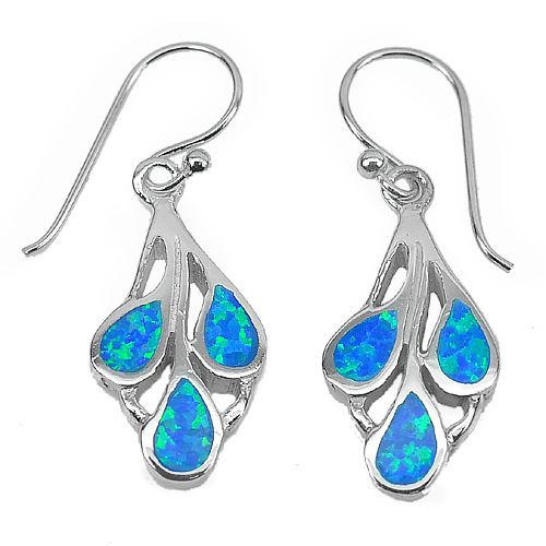 16.36 G. 3 Pcs. Created Multi Color Blue Opal 925 Sterling Silver Earrings