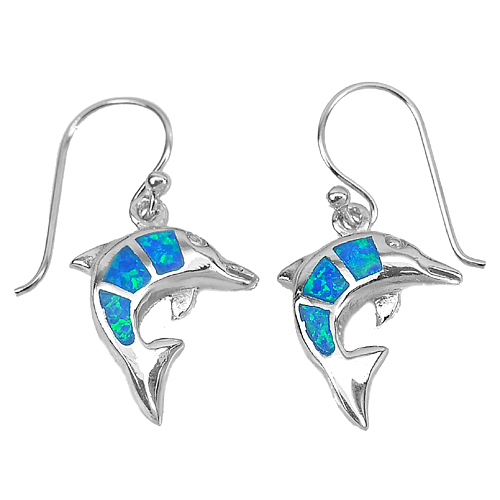 15.50G.3Pcs. Lovely Dolphin Design Multi Color Opal 925 Sterling Silver Earrings