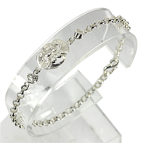 15.98 G. 3 Pcs. White Gold Plated Real 925 Sterling Silver Bracelet 7 Inch.
