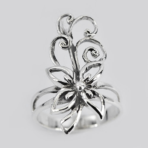 3.88 G. Modern Design Real 925 Sterling Silver Flower Ring Jewelry Size 7
