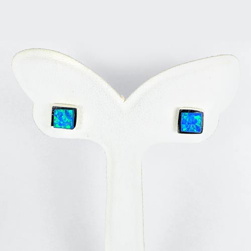 1.49 G. Real 925 Sterling Silver Multi Color Blue Created Opal Stud Earrings
