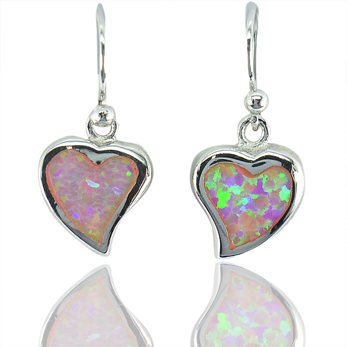 3.30 G. Heart Design Created Multi Color Pink Opal 925 Sterling Silver Earrings