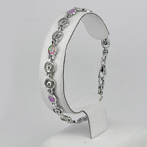 8.33 G. Pink Created Opal Spiral Bracelet 925 Sterling Silver Jewelry 8 Inch.