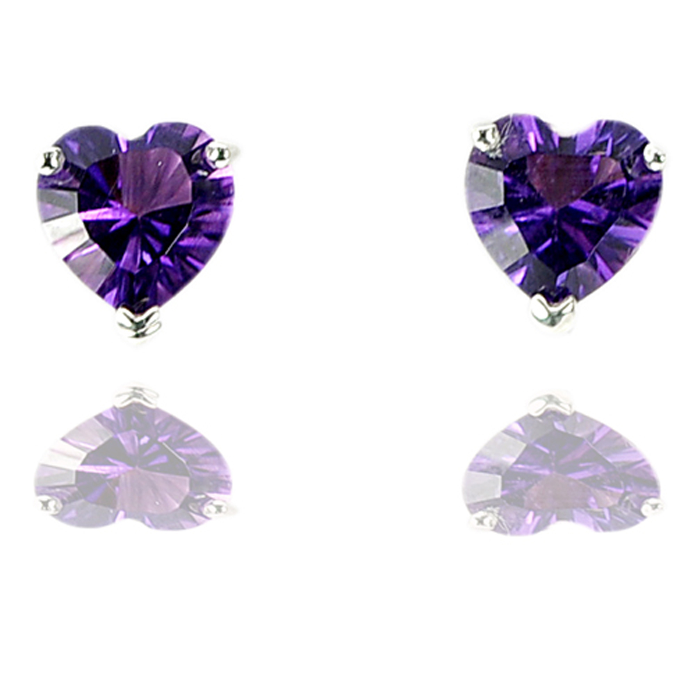 925 Sterling Silver Earrings 1.60 G. with Natural Gems Purple Amethyst