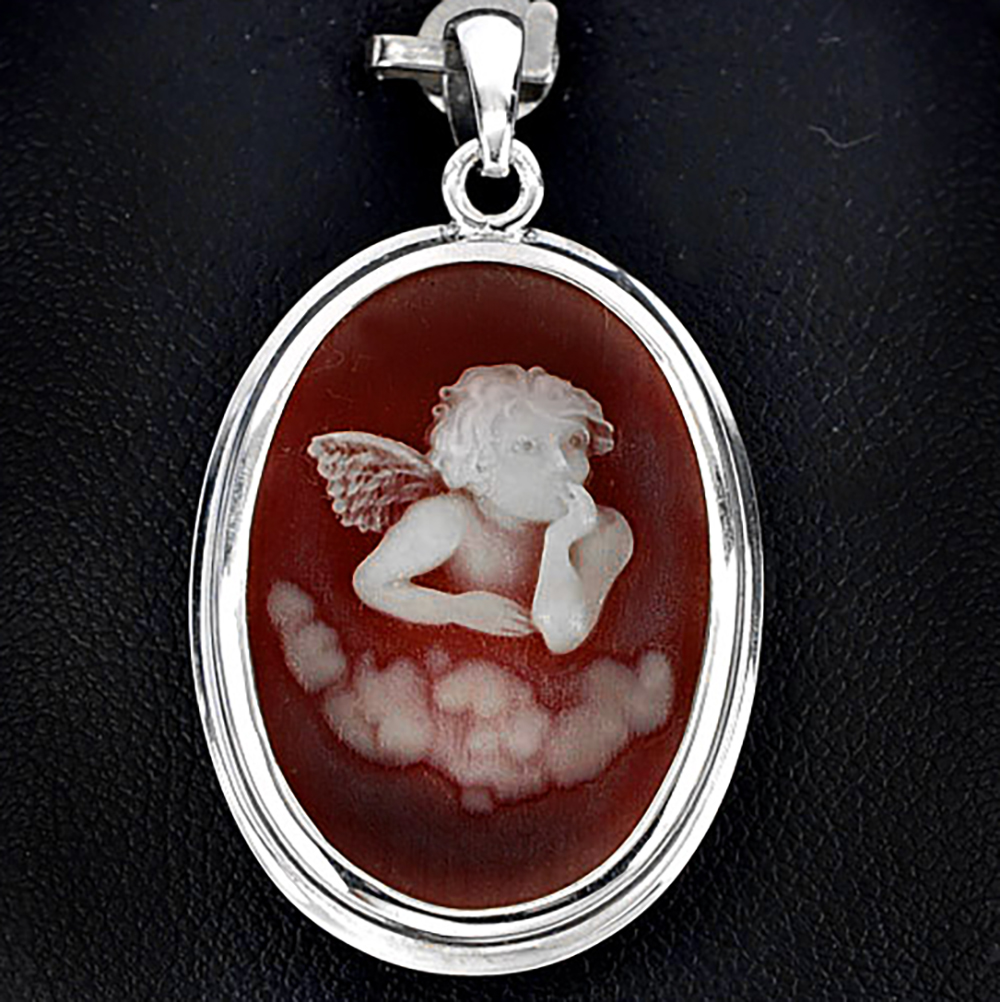 Harp Lady Cameo Pendant .925 Sterling Silver Jewelry Black Resin 