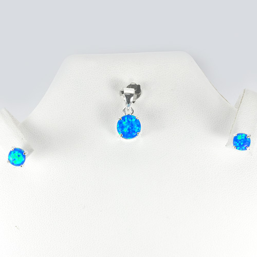 925 Sterling Silver Pendant And Earrings Jewelry Multi Color Blue Created Opal