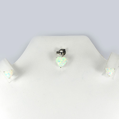 1.80 G. White Created Opal Real 925 Sterling Silver Sets Pendant And Earrings