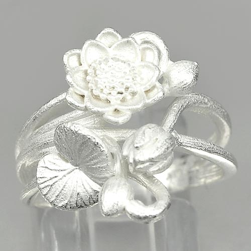 Nice 4.85 G. Real 925 Sterling Silver Ring Good Design Flower Lotus Size 6.5