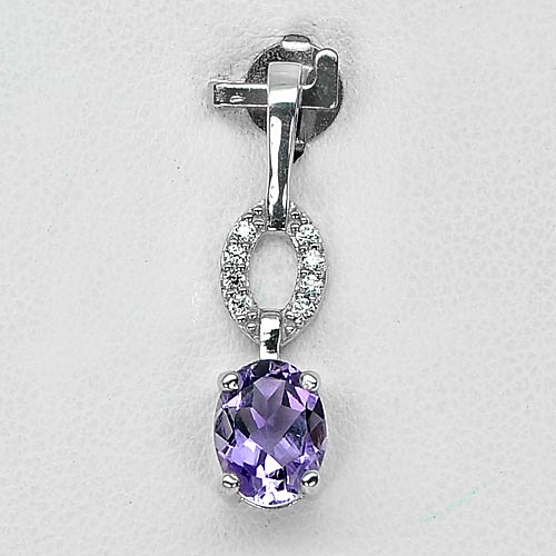 1.12 G. Oval Natural Purple Amethyst Real 925 Sterling Silver Pendant Jewelry