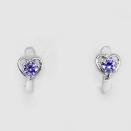 1.62 G.Real 925 Sterling Silver Jewelry Loop Earrings with Round Shape Purple CZ