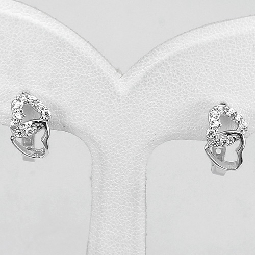 2.09 G. Real 925 Sterling Silver Jewelry Loop Earrings 1 Pair Heart Design