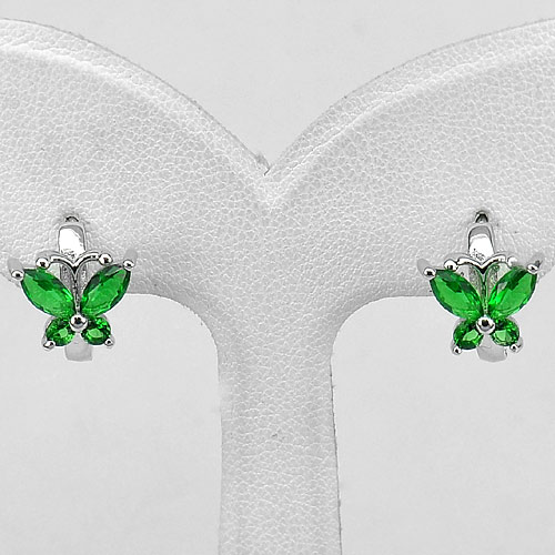 2.78 G. Real 925 Sterling Silver Jewelry Loop Earrings Green CZ