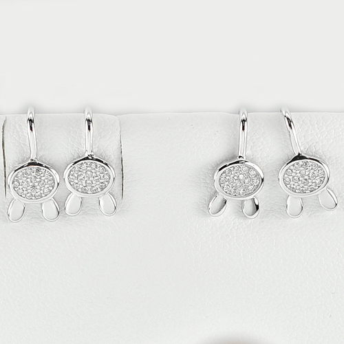 2.50 G. Rabbit Design White CZ Real 925 Sterling Silver Cuff Jewelry Earrings